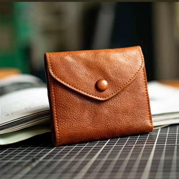 Limited Handcrafted Soft Textured Leather Short Bi-Fold Wallet Tan