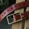 RSBE0541 Luxury Gentleman Vintage Hand-Polished Men's Leather Belt Red Brown