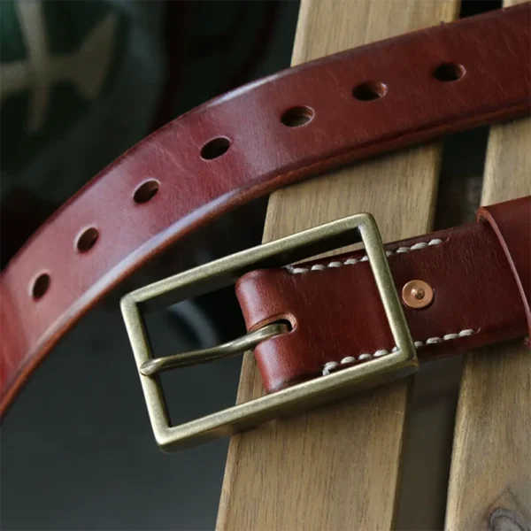 RSBE0541 Luxury Gentleman Vintage Hand-Polished Men's Leather Belt Red Brown