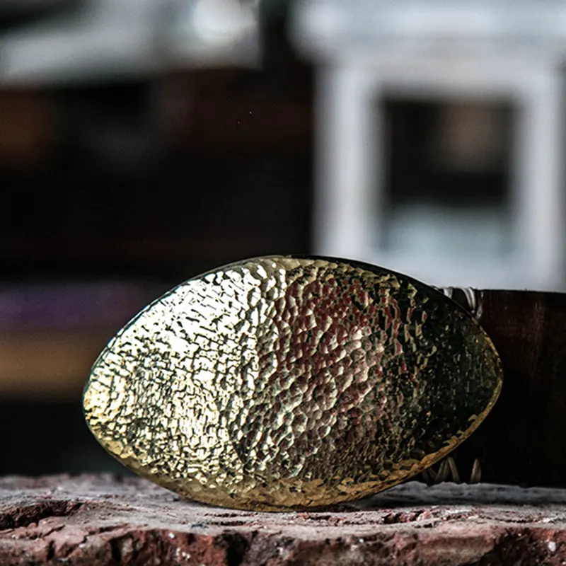Luxury Genuine Leather Belt Handcrafted Hammered Brass Buckle