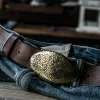 Luxury Genuine Leather Belt Handcrafted Hammered Brass Buckle
