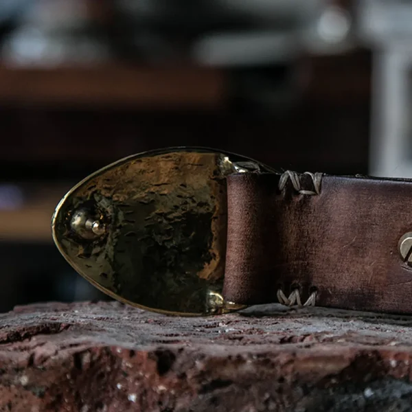 Luxury Genuine Leather Belt Handcrafted Hammered Brass Buckle