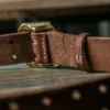 Luxury Hammered Brass Double Prong Buckle Leather Belt