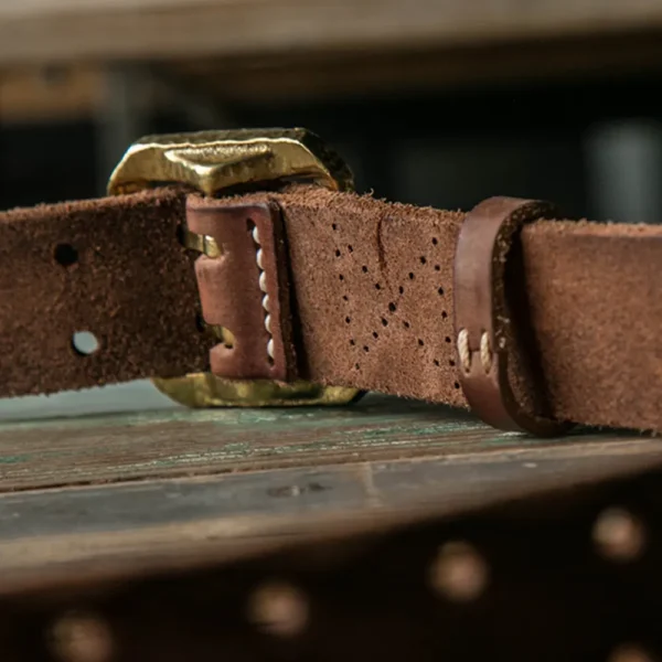 Luxury Hammered Brass Double Prong Buckle Leather Belt
