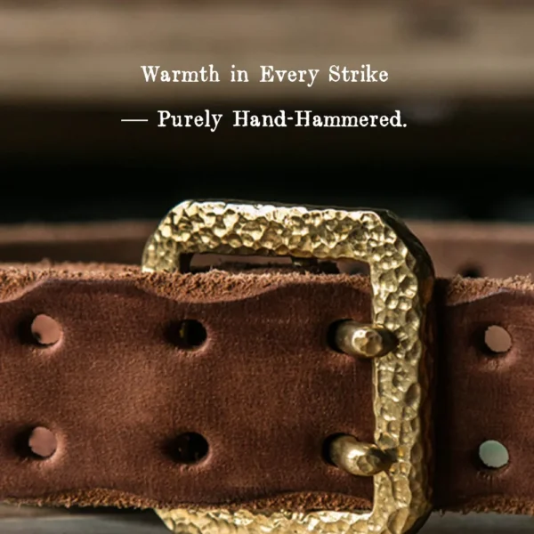 Luxury Hammered Brass Double Prong Buckle Leather Belt
