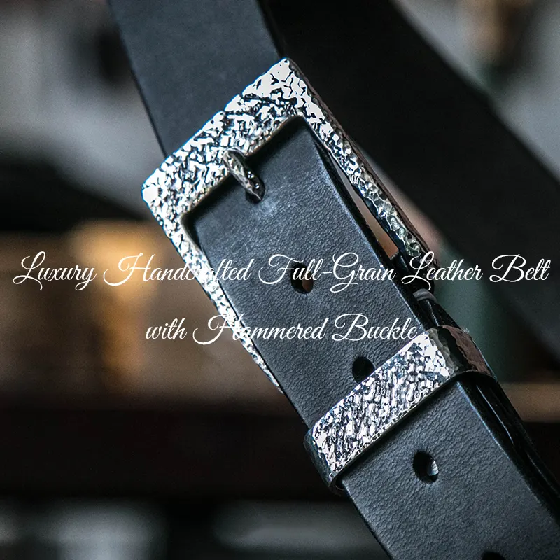 Luxury Handcrafted Full-Grain Leather Belt with Hammered Buckle