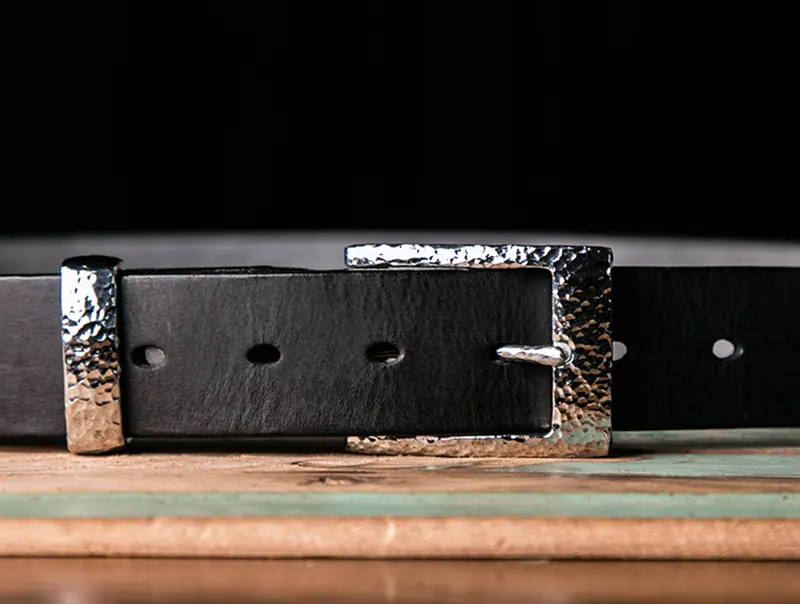 Luxury Handcrafted Full-Grain Leather Belt with Hammered Buckle