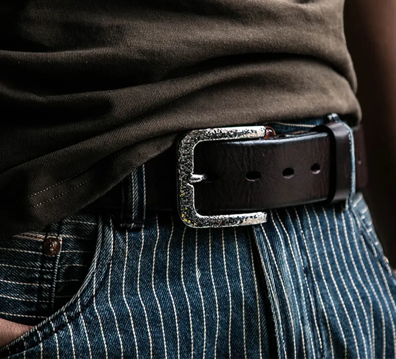 Luxury Handcrafted Full-Grain Leather Belt with Hammered Buckle