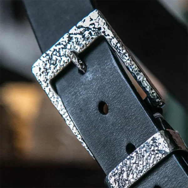 Luxury Handcrafted Full-Grain Leather Belt with Hammered Buckle
