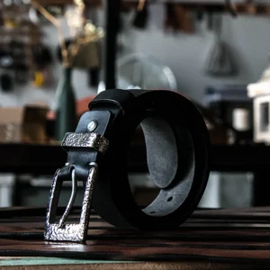 RSBE0409-z-05 Luxury Handcrafted Full-Grain Leather Belt with Hammered Buckle