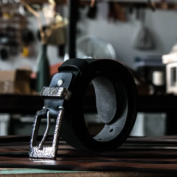 Luxury Handcrafted Full-Grain Leather Belt with Hammered Buckle