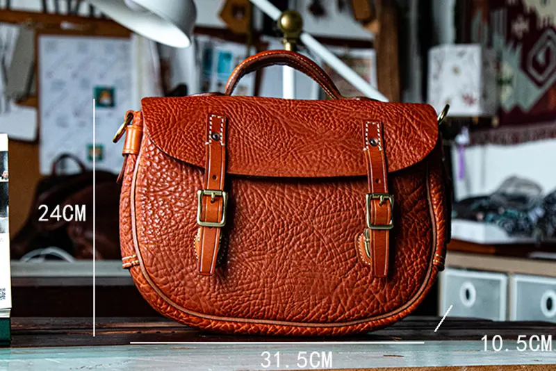 Luxury Handcrafted Neck Grain Leather Messenger Crossbody Bag