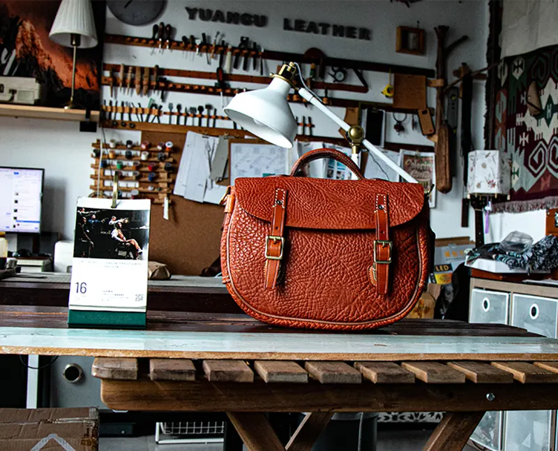 Luxury Handcrafted Neck Grain Leather Messenger Crossbody Bag