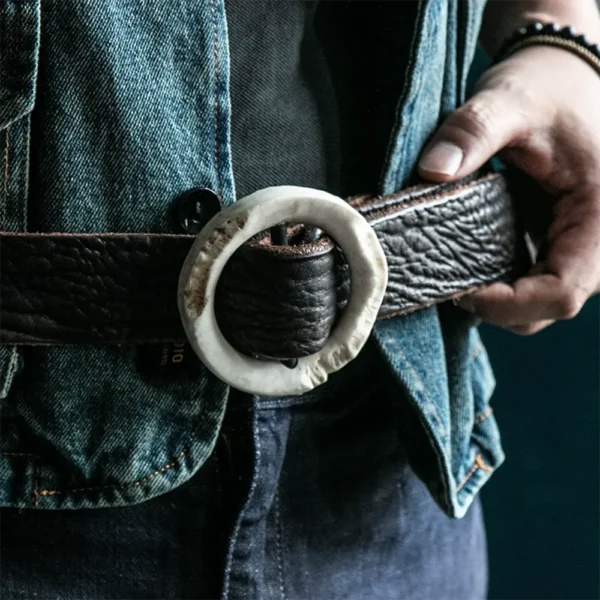 Luxury Limited Natural Antler Handcrafted Leather Coat Belt