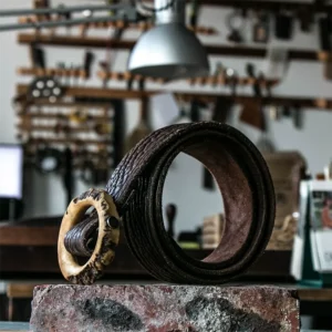 RSBE0444-z-01 Luxury Limited Natural Antler Handcrafted Leather Coat Belt