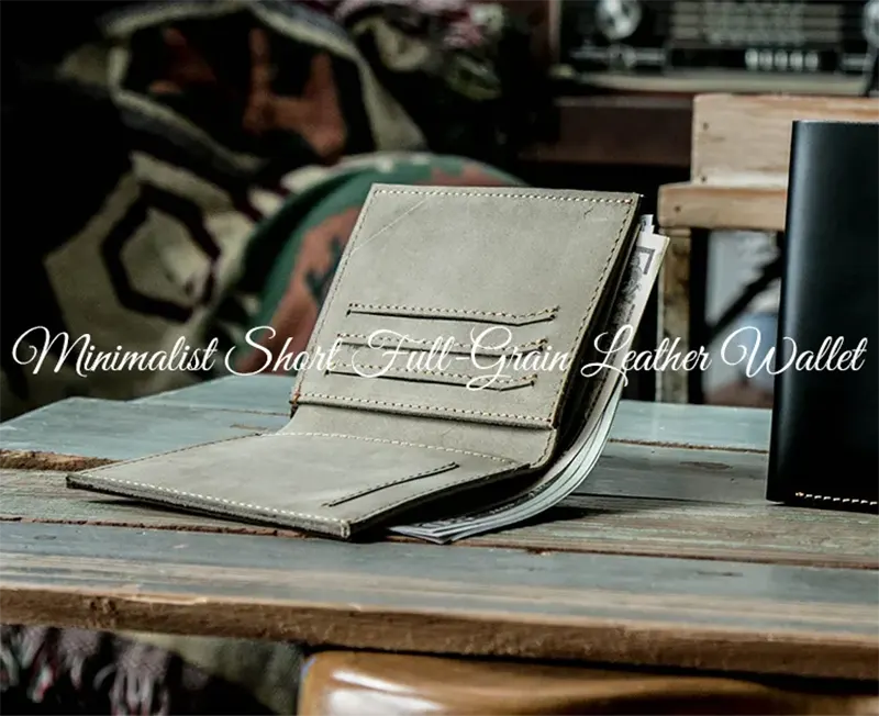 Luxury Minimalist Short Wallet Full-Grain Leather without Inner Compartments