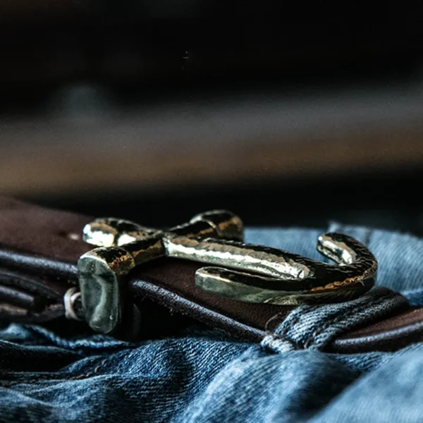Luxury Vintage Belt with Hammered Brass Anchor-Shaped Buckle