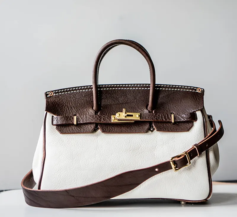 Luxury Vintage Vegetable-Tanned Leather Birkin-Style Handbag
