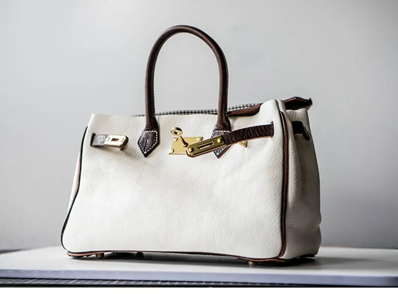 Luxury Vintage Vegetable-Tanned Leather Birkin-Style Handbag