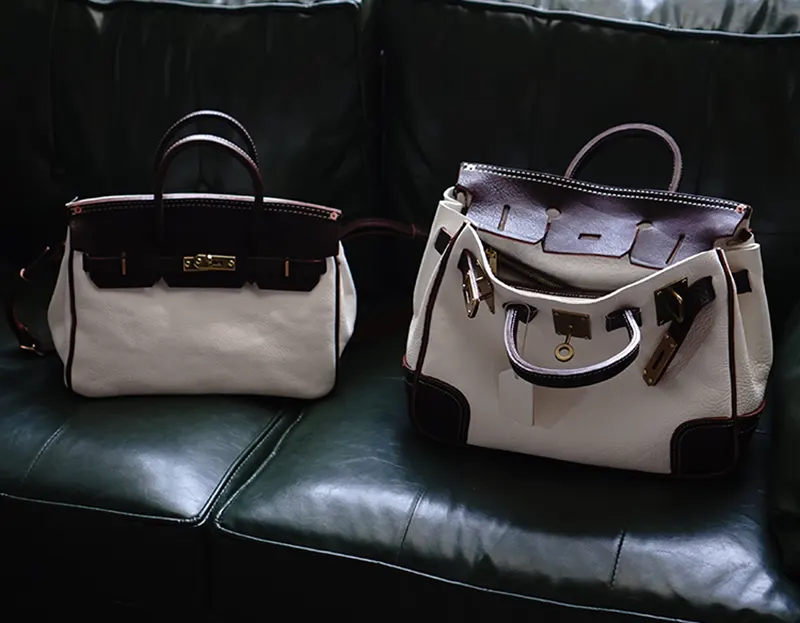 Luxury Vintage Vegetable-Tanned Leather Birkin-Style Handbag