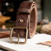 Men's Minimalist Vintage Workwear Full-Grain Leather Belt Coffee