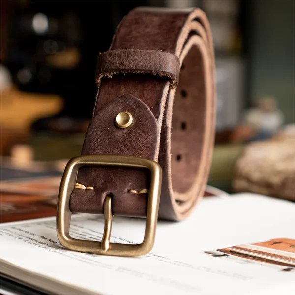 Men's Minimalist Vintage Workwear Full-Grain Leather Belt Coffee