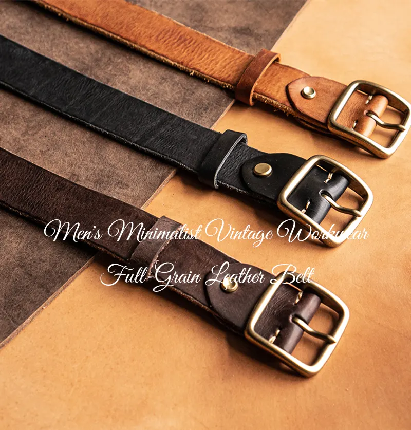 Men's Minimalist Vintage Workwear Full-Grain Leather Belt