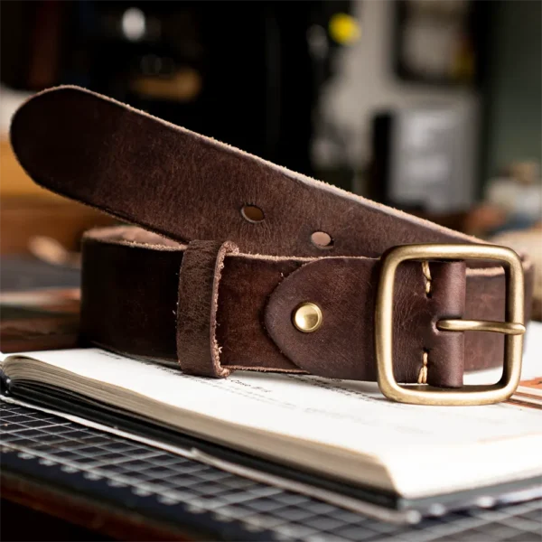 Men's Minimalist Vintage Workwear Full-Grain Leather Belt