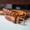 Full-Grain Leather Braided Belt with Brass Buckle Tan