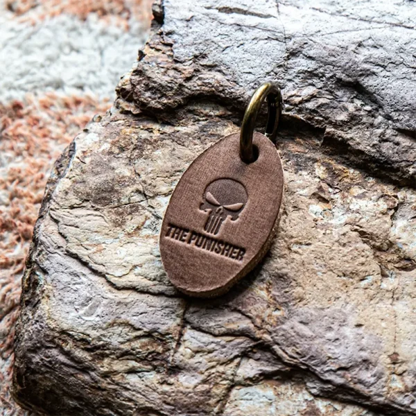 Vintage Vegetable-Tanned Biker Style Full-Grain Leather Keychain Punisher