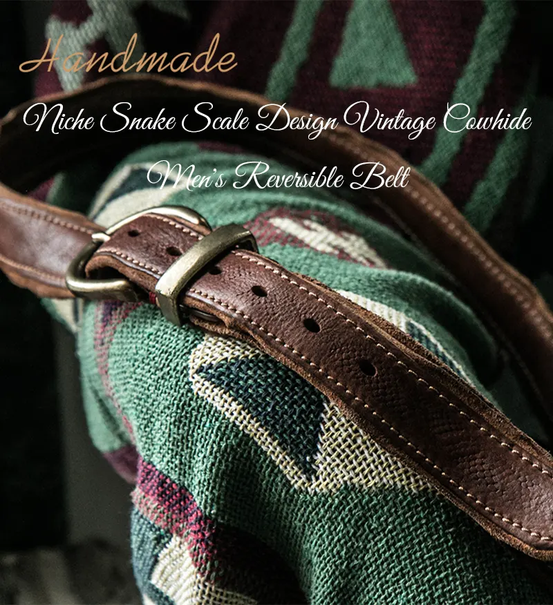 Niche Snake Scale Design Vintage Cowhide Men's Reversible Belt