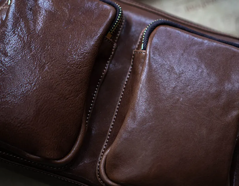 Niche Vegetable-Tanned Leather Motorcycle Crossbody Bag