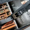 Original Dewaxed Brass Buckle Vintage Full-Grain Leather Belt Black