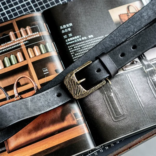 Original Dewaxed Brass Buckle Vintage Full-Grain Leather Belt Black