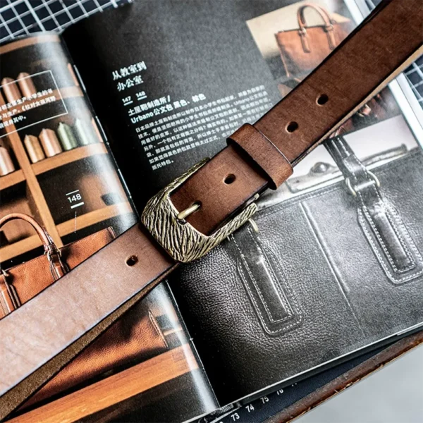 Original Dewaxed Brass Buckle Vintage Full-Grain Leather Belt Brown