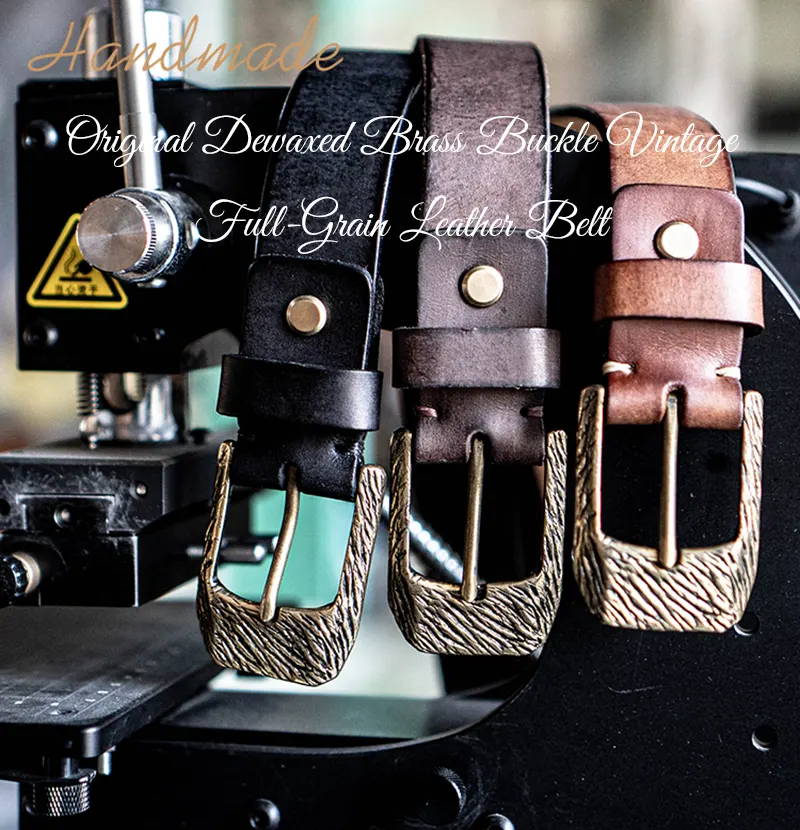 Original Dewaxed Brass Buckle Vintage Full-Grain Leather Belt