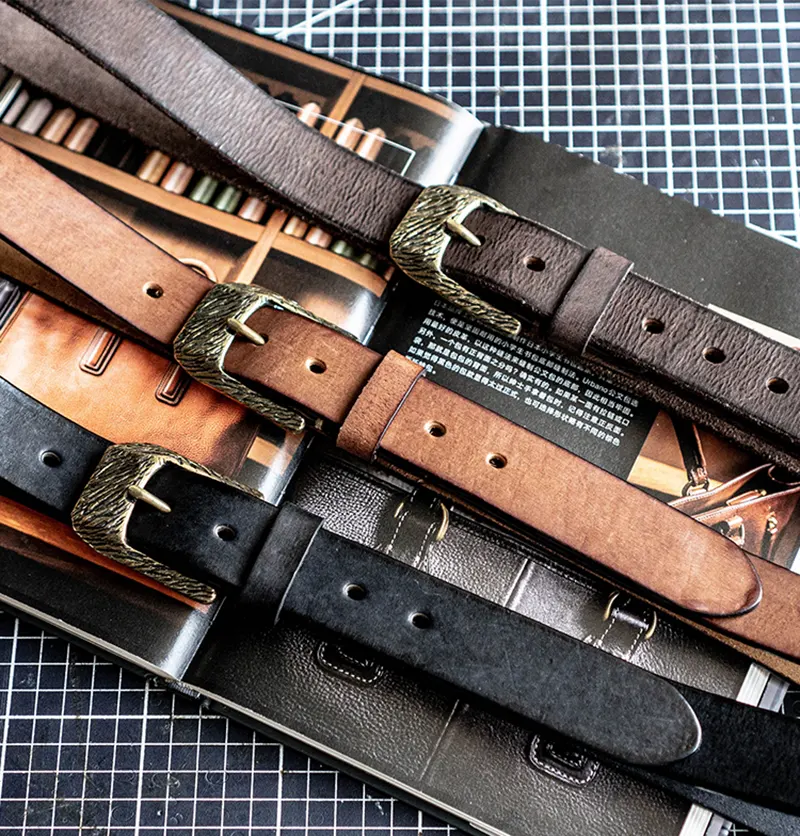 Original Dewaxed Brass Buckle Vintage Full-Grain Leather Belt
