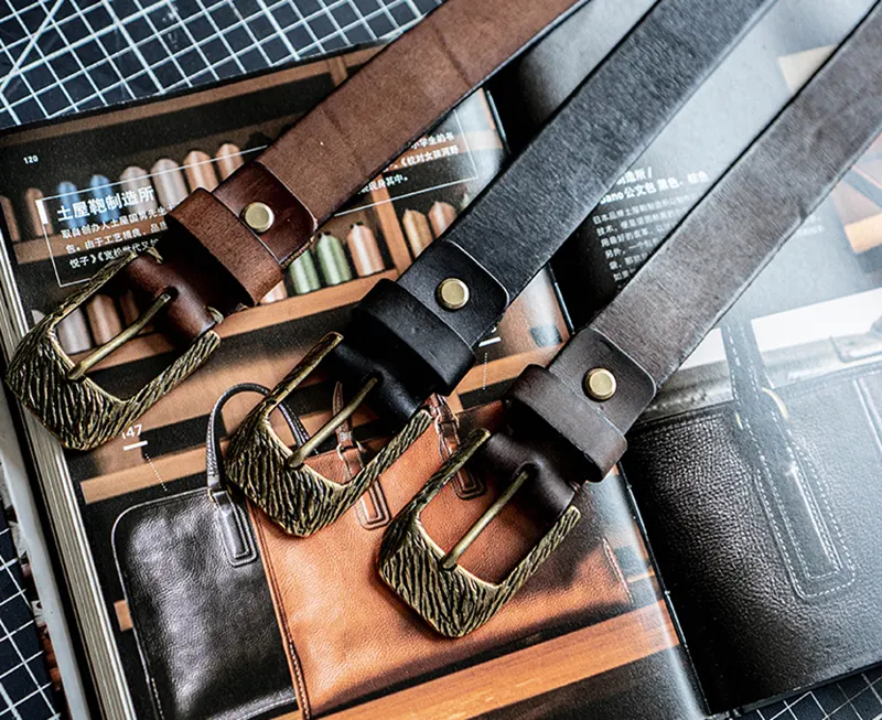 Original Dewaxed Brass Buckle Vintage Full-Grain Leather Belt