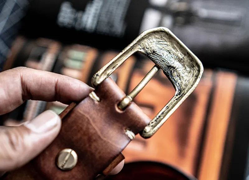 Original Dewaxed Brass Buckle Vintage Full-Grain Leather Belt
