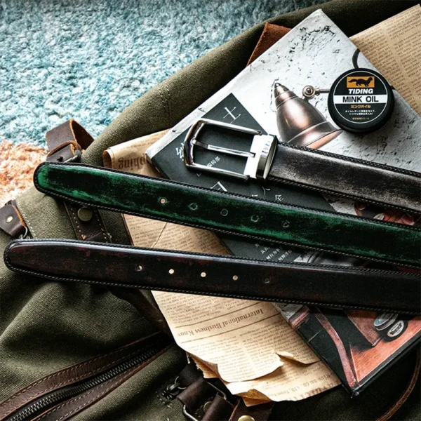 Original Luxury Men's Business Full-Grain Leather Belt Green