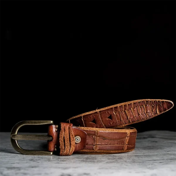 Unique Rattlesnake Shape Rugged Genuine Leather Men's Belt Brown