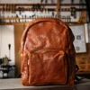 Outdoor Travel Vintage Full Vegetable-Tanned Leather Backpack Yellow
