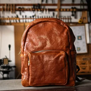 Outdoor Travel Vintage Full Vegetable-Tanned Leather Backpack Yellow