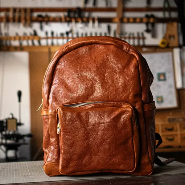 Outdoor Travel Vintage Full Vegetable-Tanned Leather Backpack Yellow