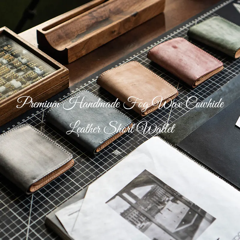 Premium Handmade Fog Wax Cowhide Leather Short Wallet