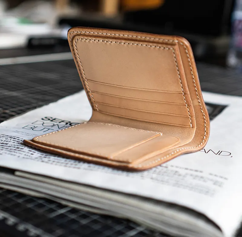 Premium Handmade Fog Wax Cowhide Leather Short Wallet