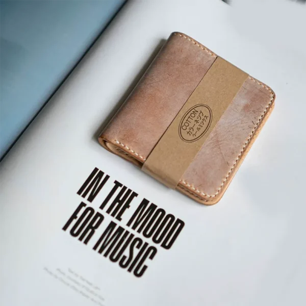 Premium Handmade Fog Wax Cowhide Leather Short Wallet Tan