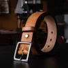 Full-Grain Leather Men's Casual Belt with Stainless Steel Buckle Tan