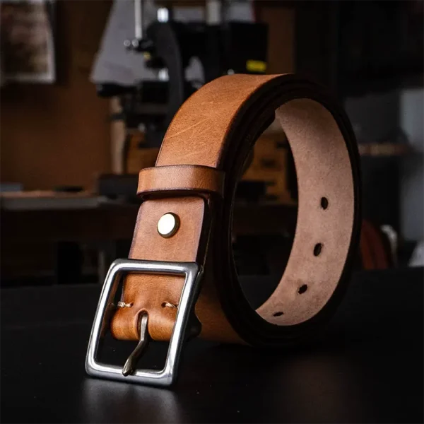 Full-Grain Leather Men's Casual Belt with Stainless Steel Buckle Tan
