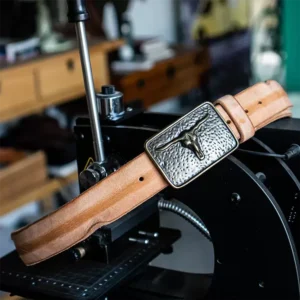 RSBE0751-z-01 Rugged American Bull Head Brass Buckle Full-Grain Leather Belt